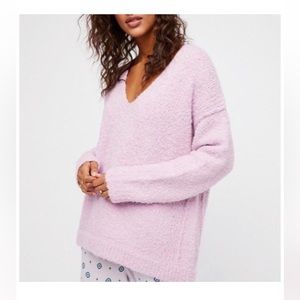 Free People Large V Neck Sweater in the color mauve